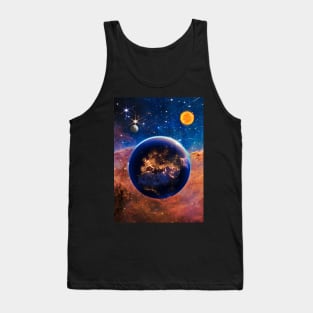 The earth planet in the space with wonderful colors of galaxy nasa webb telescope with the sun, the moon and shiny stars in the sky Tank Top